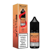 Packaging for Elux Legend Nic Salt E-Liquid featuring a tiger blood themed design with a image of a bottle in front of a box containing the text 'Tiger Blood Nic Salt E-Liquid'.